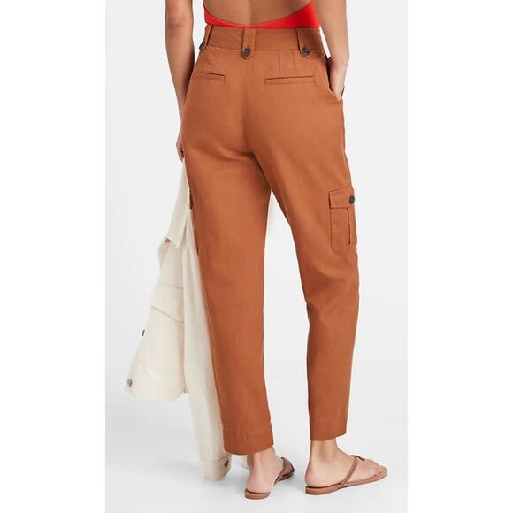 Banana Republic Heritage Pleated Cargo Pants Women 14 Rust Linen Blend Pockets - Picture 2 of 11
